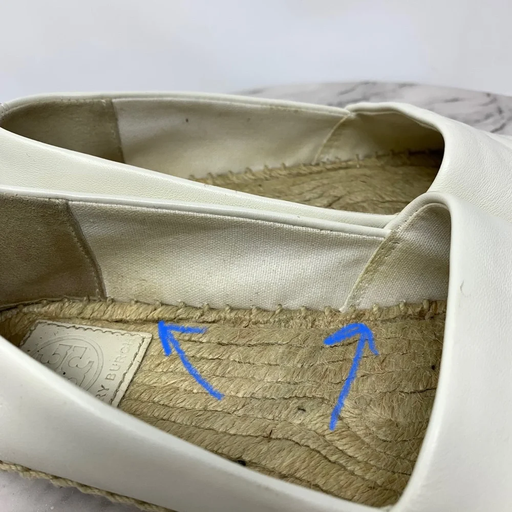 Tory Burch Color-Block Black/Cream Leather Espadrilles 6 Euro Summer Classic